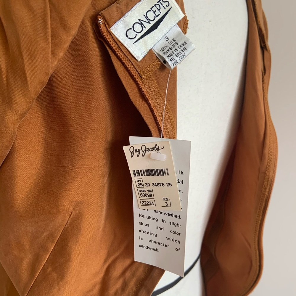 ❌SOLD❌ Vintage 90s 100% Silk Ochre Sheath Deadstock Dress - Picture 4 of 9